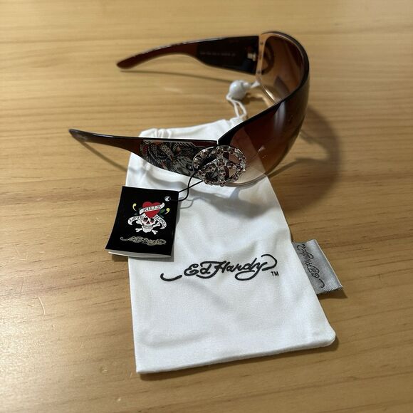 Ed Hardy  Vintage Y2K Brown Sunglasses Skulls  EHS 038 Glasses & Cloth New main image 5